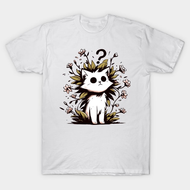 Funny confused cat with flowers plants T-Shirt by TomFrontierArt